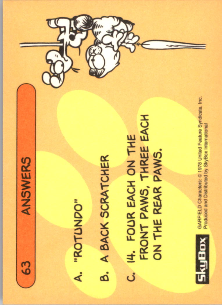 1992 SkyBox Garfield #63 Fat Cat Quiz 9 back image