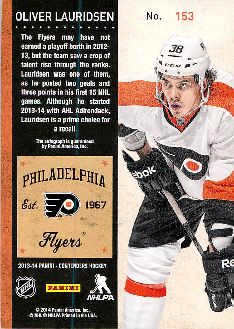 2013-14 Panini Contenders #153 Oliver Lauridsen AU RC back image