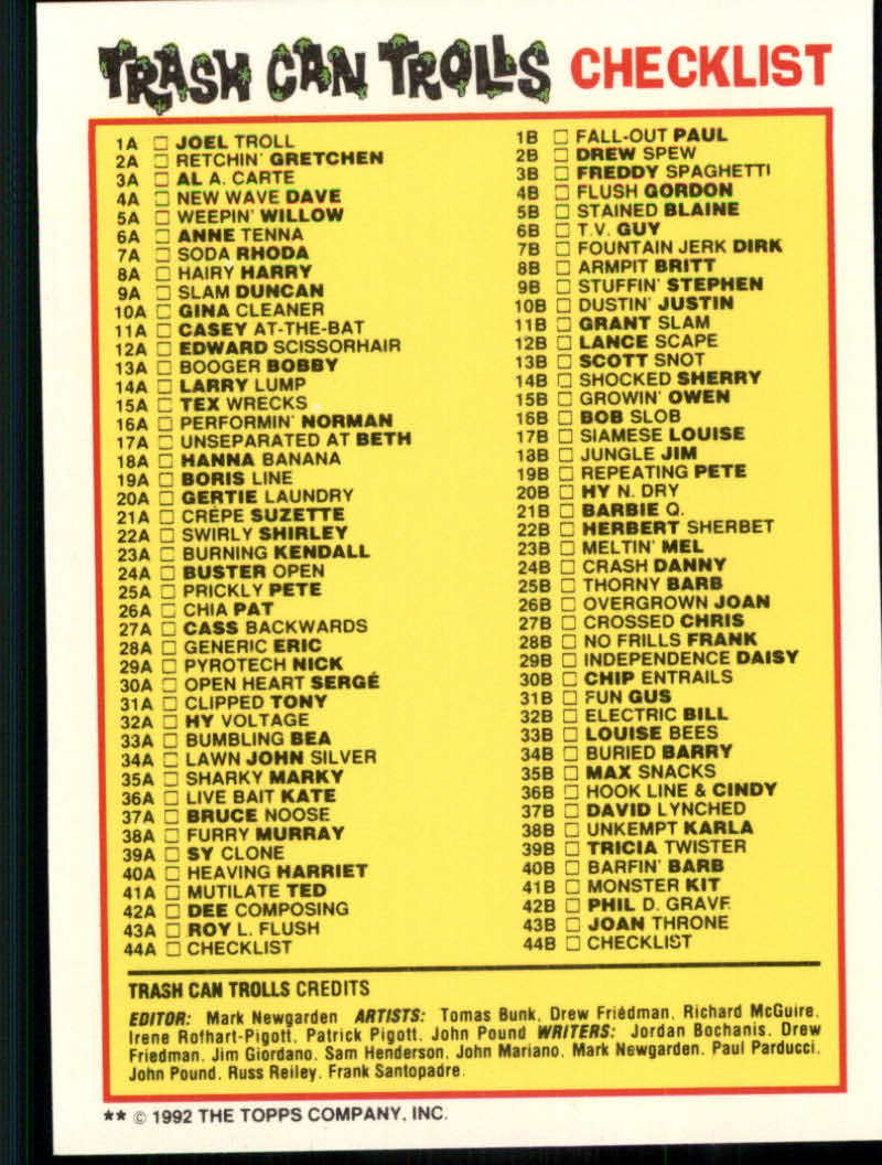 Trash Can Trolls (1992 Topps) "Main Set" Sticker Cards #1a to #44b - Picture 175 of 177