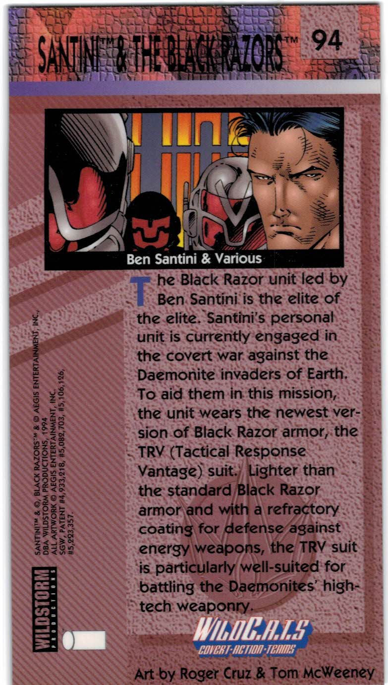 1994 Topps WildC.A.T.s #94 Santini and The Black Razors back image