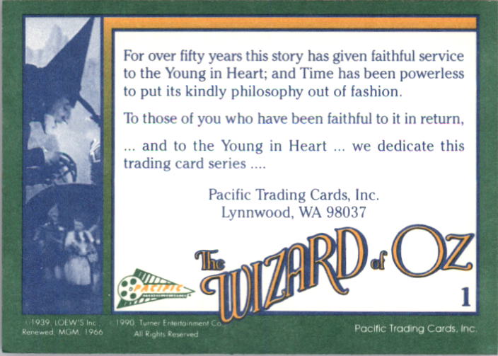1990 Pacific Wizard of Oz #1 The Wizard of Oz back image