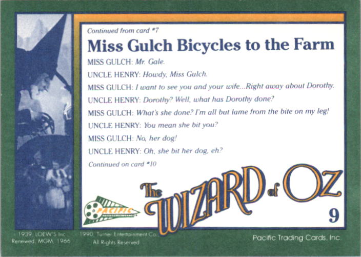 1990 Pacific Wizard of Oz #9 Miss Gulch Bicycles to the Farm back image
