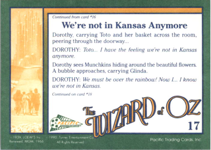 1990 Pacific Wizard of Oz #17 We're not in Kansas Anymore back image