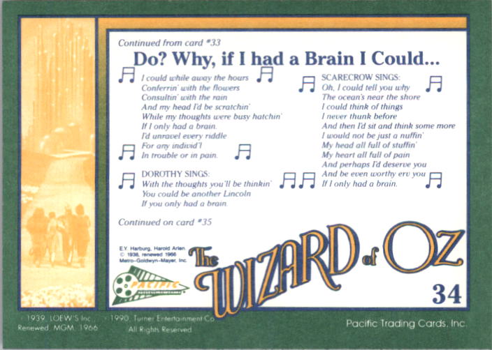 1990 Pacific Wizard of Oz #34 Do? Why If I Had a Brain I Could back image