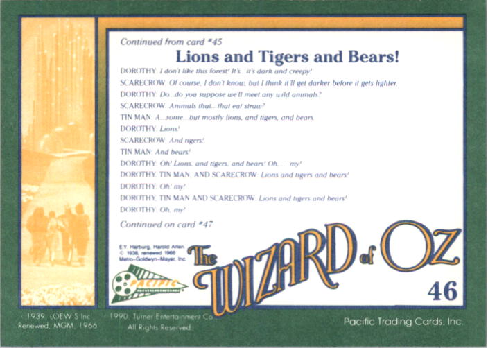 1990 Pacific Wizard of Oz #46 Lions and Tigers and Bears back image