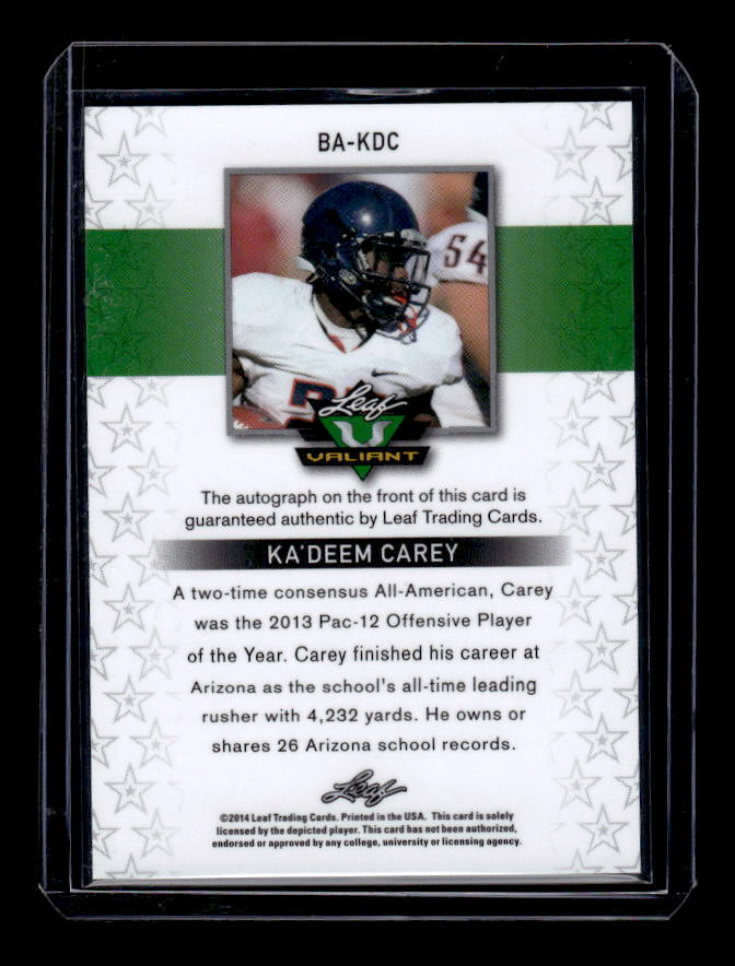 2014 Leaf Valiant Draft #BAKDC Ka'Deem Carey back image