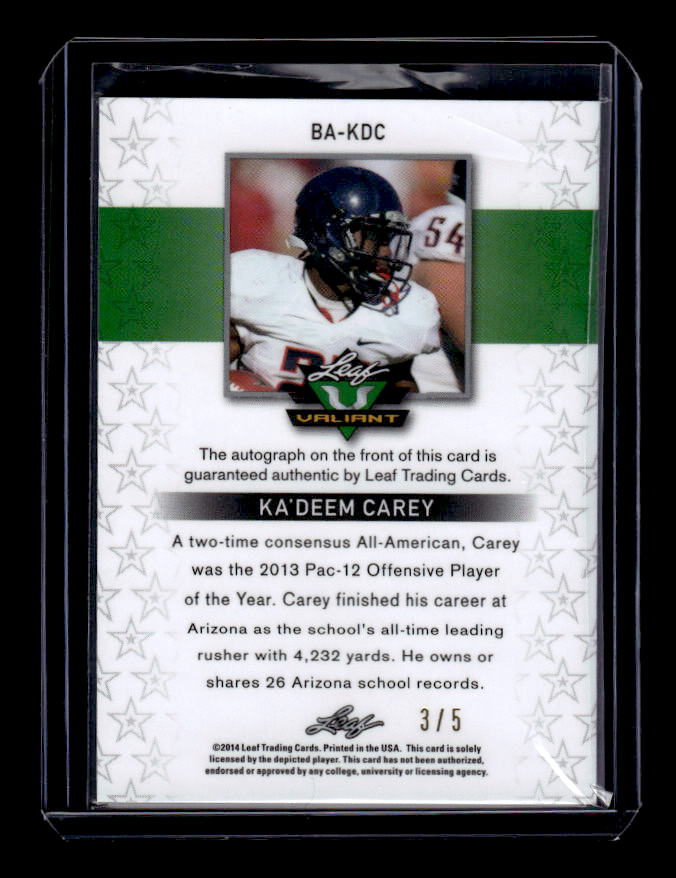 2014 Leaf Valiant Draft Black #BAKDC Ka'Deem Carey back image
