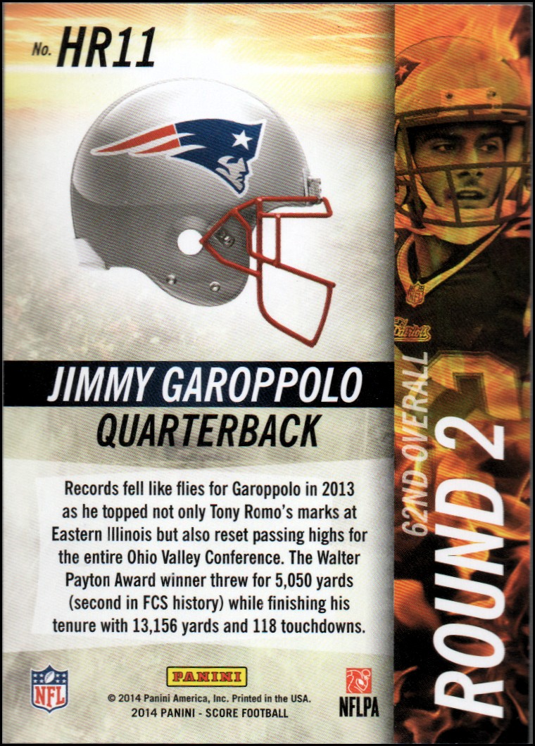 2014 Score Hot Rookies #HR11 Jimmy Garoppolo back image