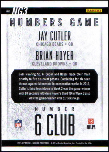 2014 Score Numbers Game #NG3 Jay Cutler/Brian Hoyer back image