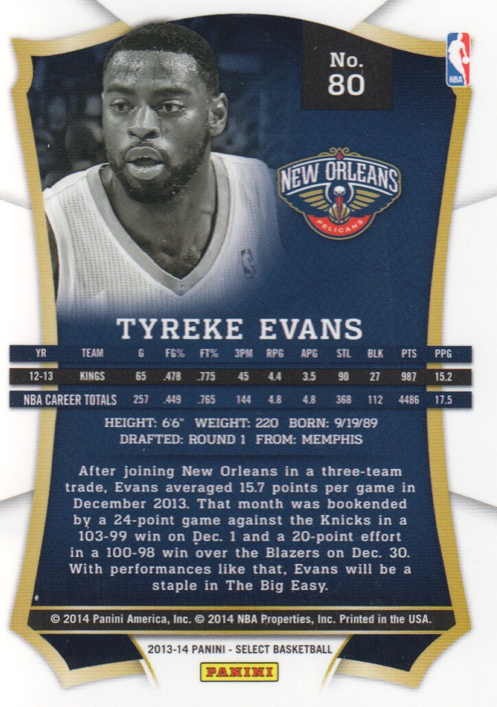 2013-14 Select #80 Tyreke Evans back image