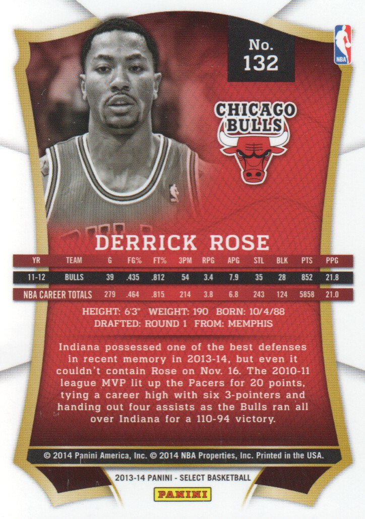 2013-14 Select #132 Derrick Rose back image