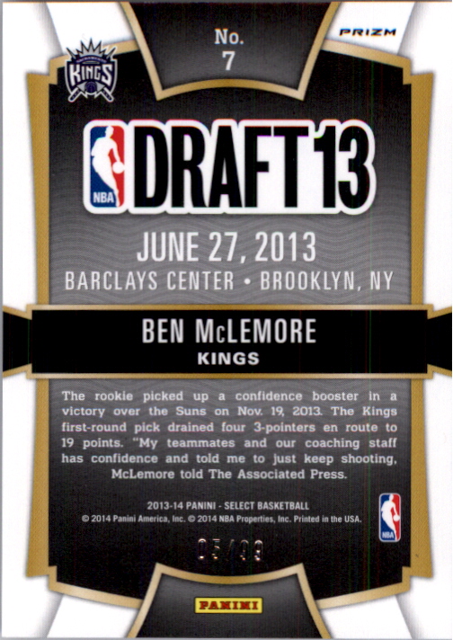 2013-14 Select Draft Selections Prizms Purple #7 Ben McLemore back image
