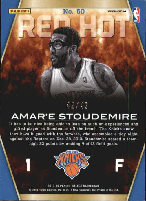 2013-14 Select Red Hot Prizms Blue #50 Amare Stoudemire