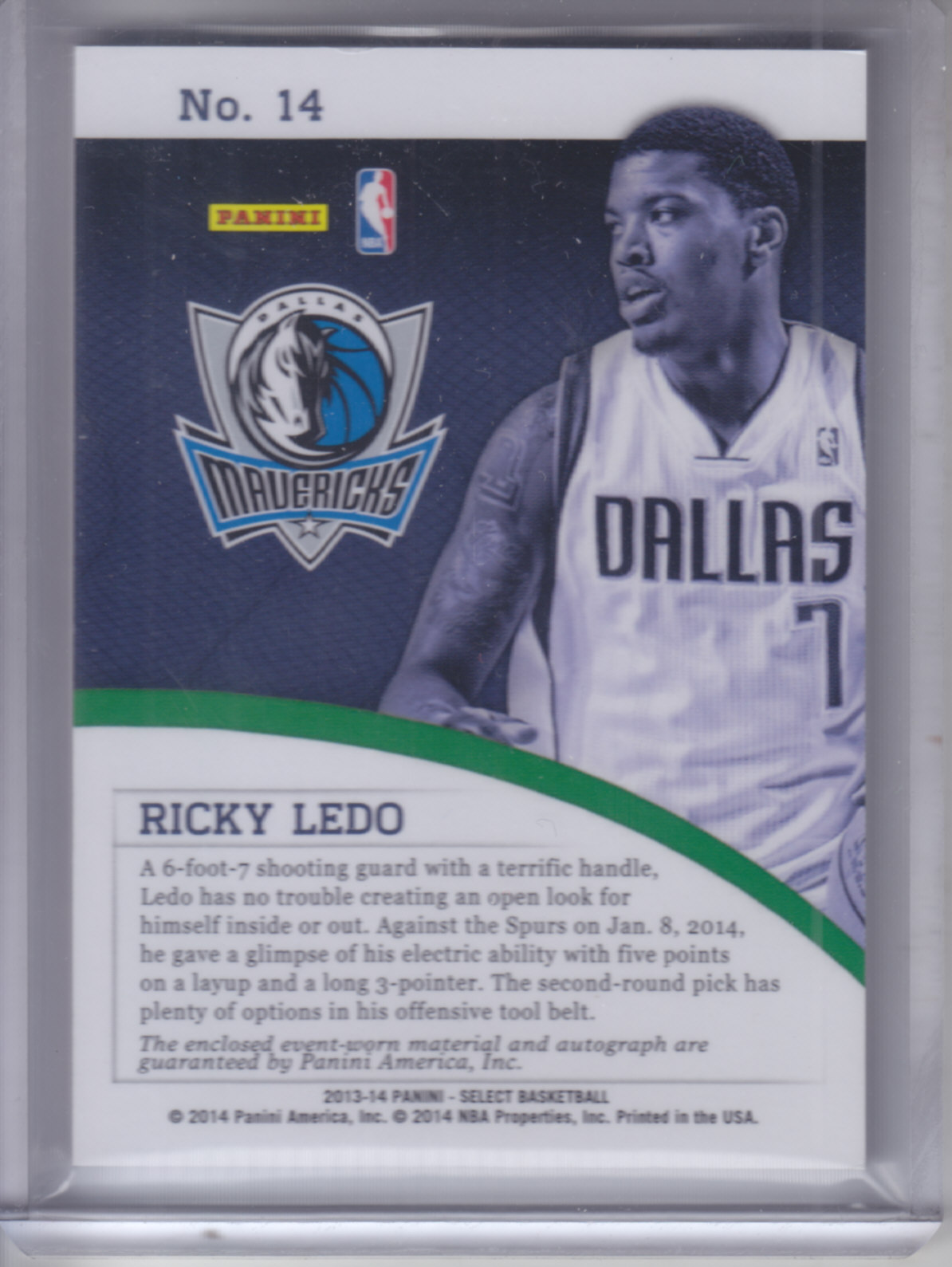 2013-14 Select Rookie Jersey Autographs #14 Ricky Ledo back image