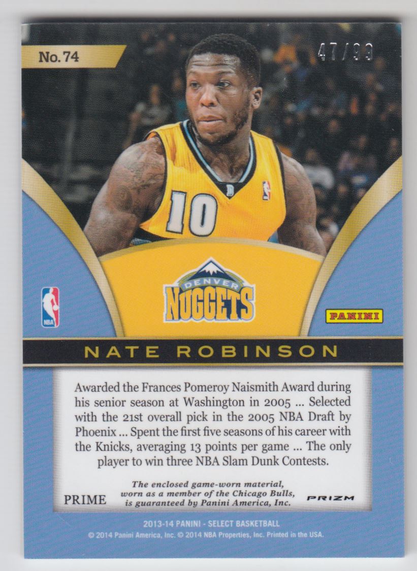 2013-14 Select Swatches Prizms Purple #74 Nate Robinson back image