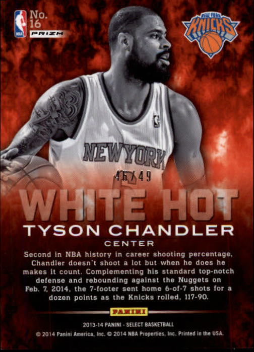 2013-14 Select White Hot Prizms Blue #16 Tyson Chandler