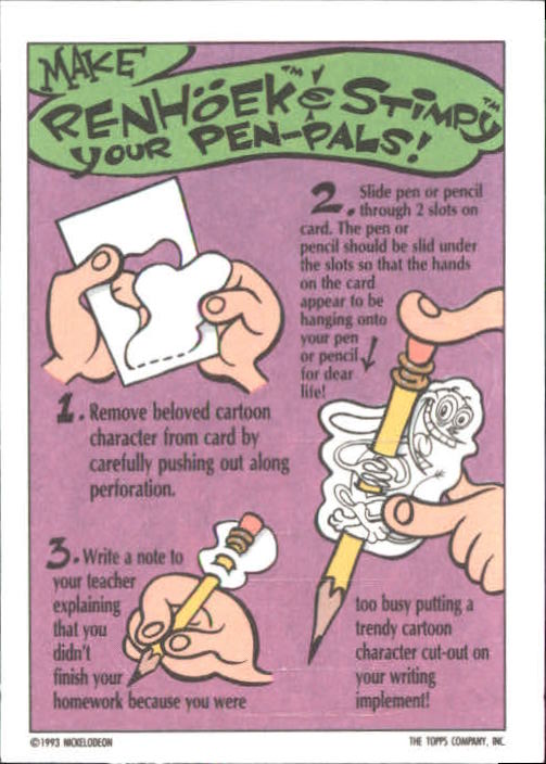 1993 Topps Nicktoons Activity 4 Ren Hoek and Stimpy's PenPals NMMT