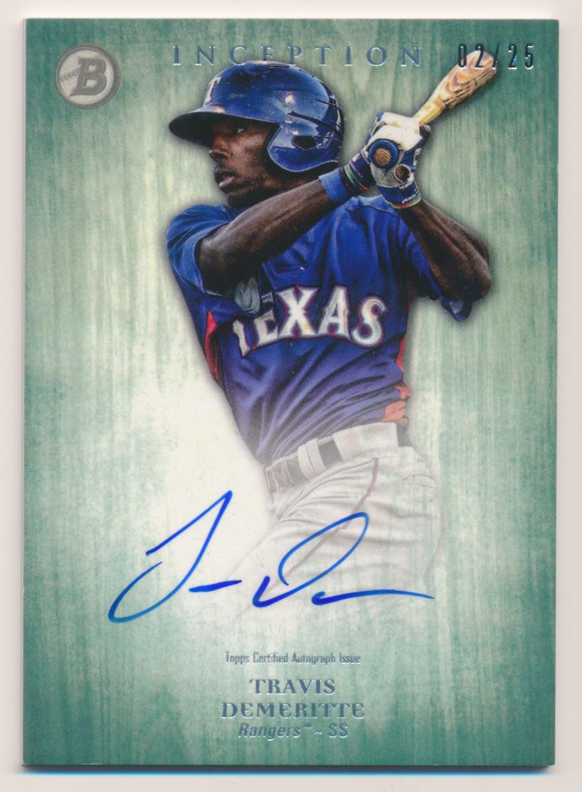 2014 Bowman Inception Prospect Autographs Green #PATD Travis Demeritte