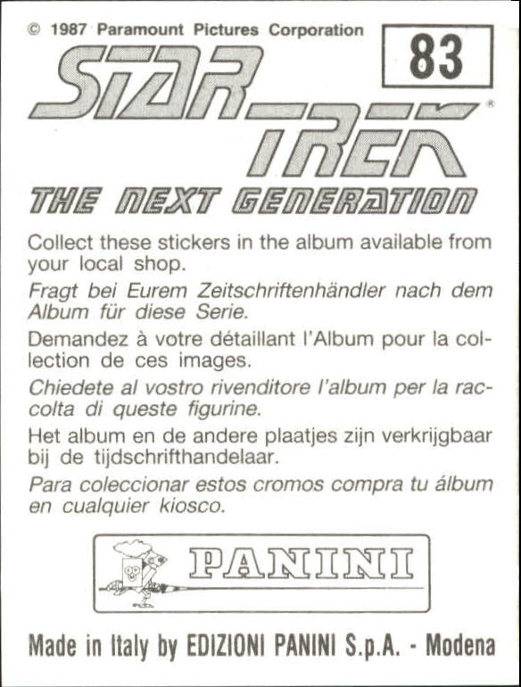 1987 Panini Star Trek The Next Generation Album Stickers #83 Code of Honor back image