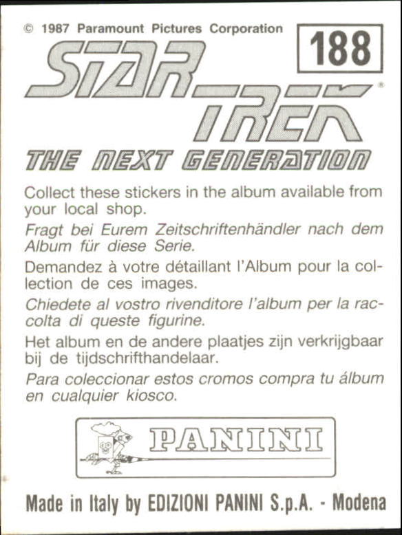1987 Panini Star Trek The Next Generation Album Stickers #188 Justice back image