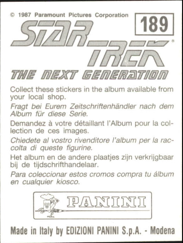 1987 Panini Star Trek The Next Generation Album Stickers #189 Justice back image