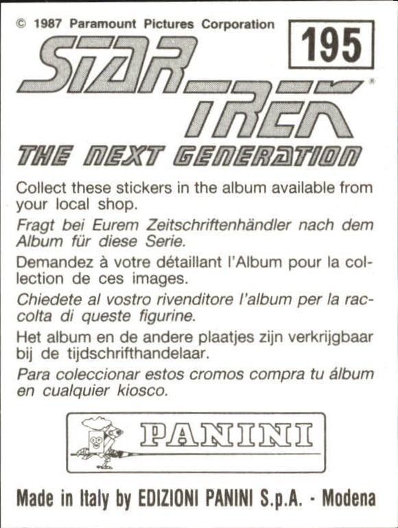 1987 Panini Star Trek The Next Generation Album Stickers #195 Justice back image