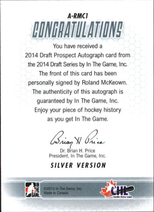 2014-15 ITG Draft Prospects Autographs #ARMC2 Roland McKeown back image