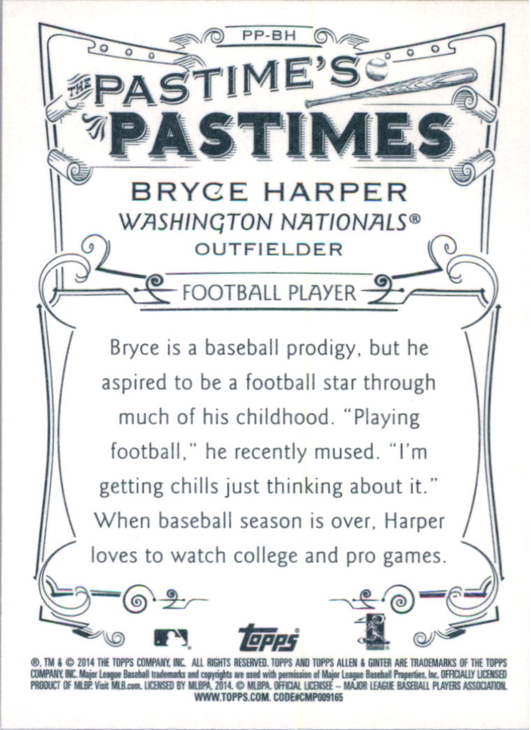 2014 Topps Allen and Ginter The Pastime's Pastime #PPBH Bryce Harper back image