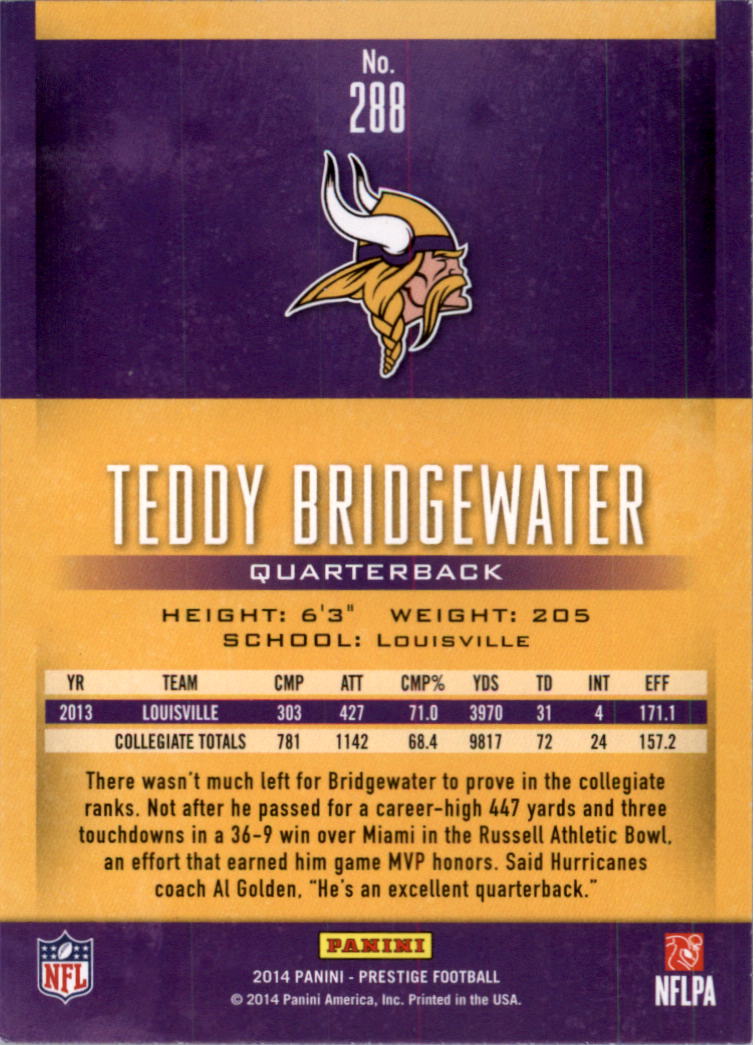 2014 Prestige Extra Points Blue #288 Teddy Bridgewater back image