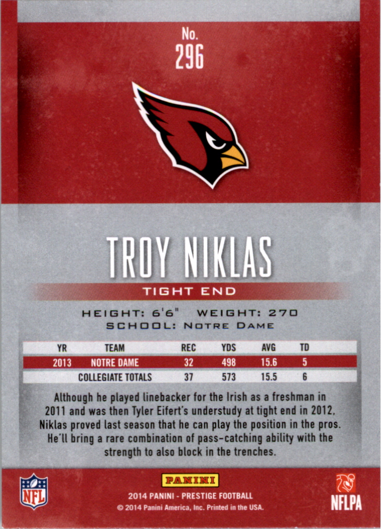 2014 Prestige Extra Points Red #296 Troy Niklas back image