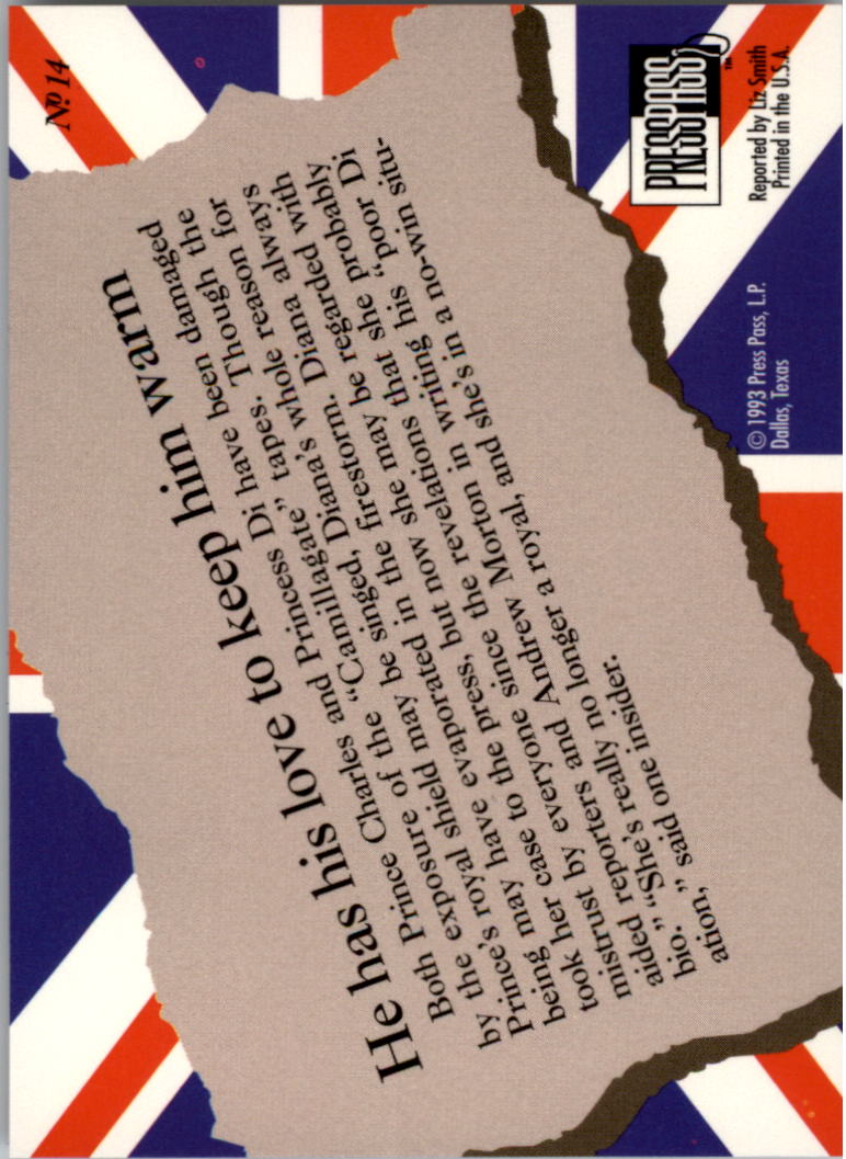 1993 Press Pass The Royal Family #14 He has his love to keep him warm back image