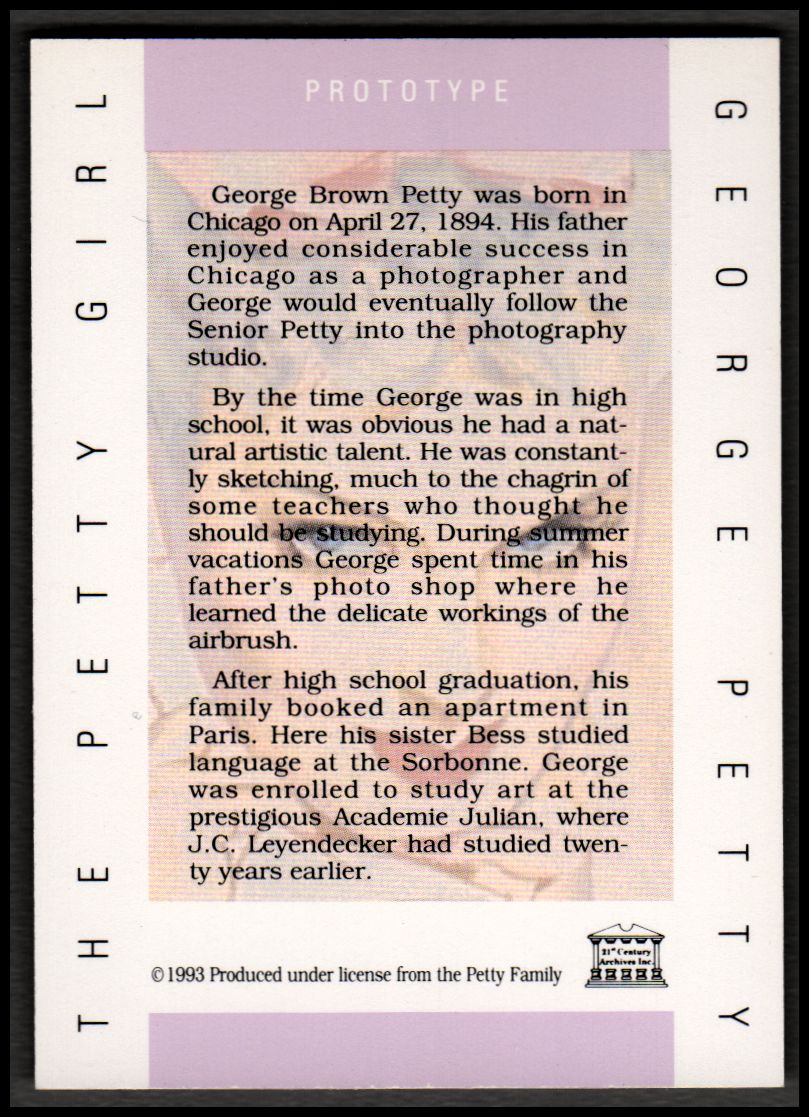 1994 21st Century Archives Petty Girl I Promos #P3 George Brown Petty was born in Chicago back image