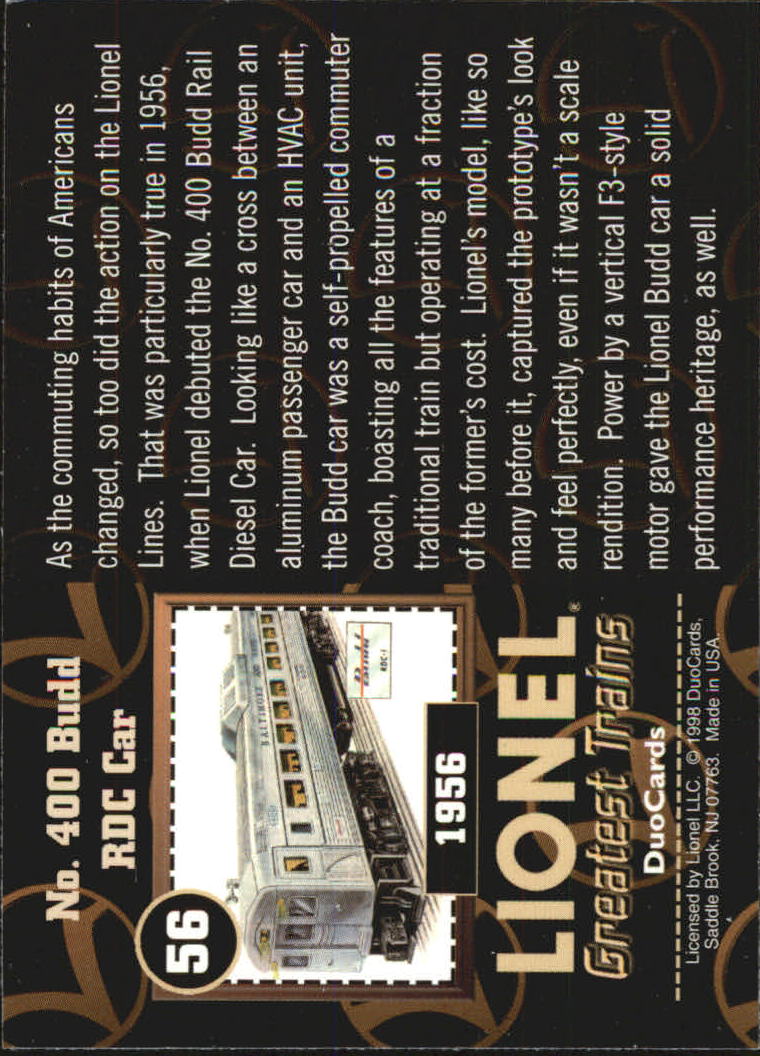 1998 (trading card) lionel greatest trains #56 1956 no 400 budd