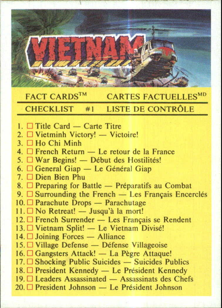 1988 Dart FlipCards Vietnam Facts Series I 33 Checklist 1 NMMT