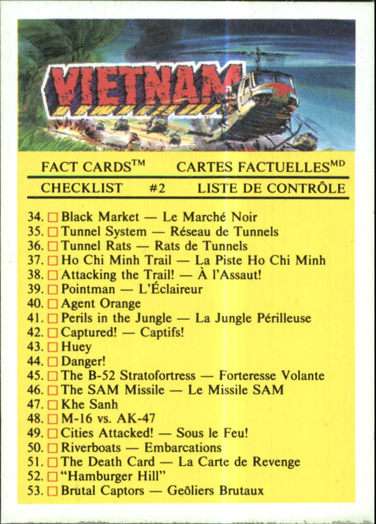 1988 Dart FlipCards Vietnam Facts Series I 66 Checklist 2 NMMT