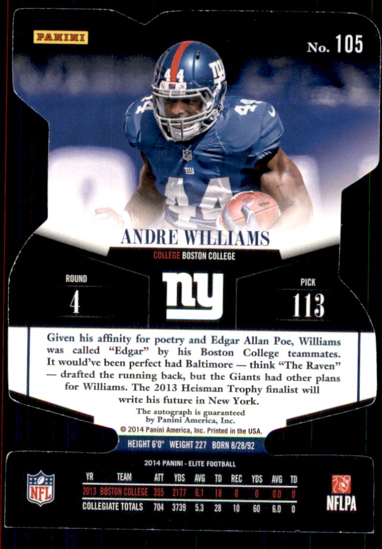 2014 Elite Status Red #105 Andre Williams AU/49 back image