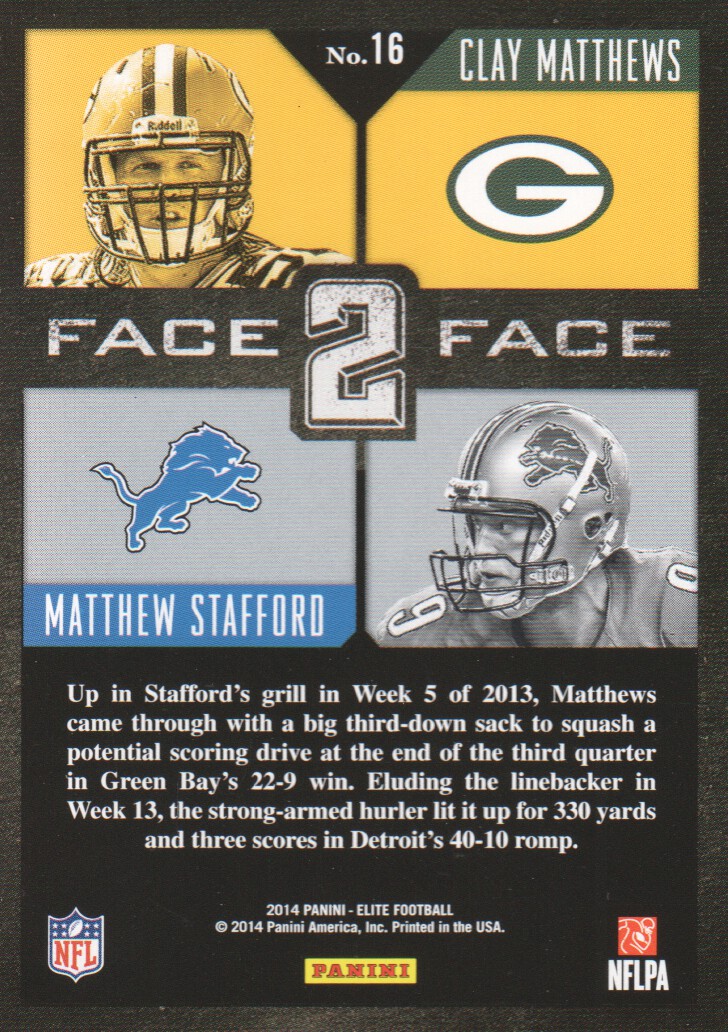 2014 Elite Face 2 Face Silver #16 Matthew Stafford/Clay Matthews back image
