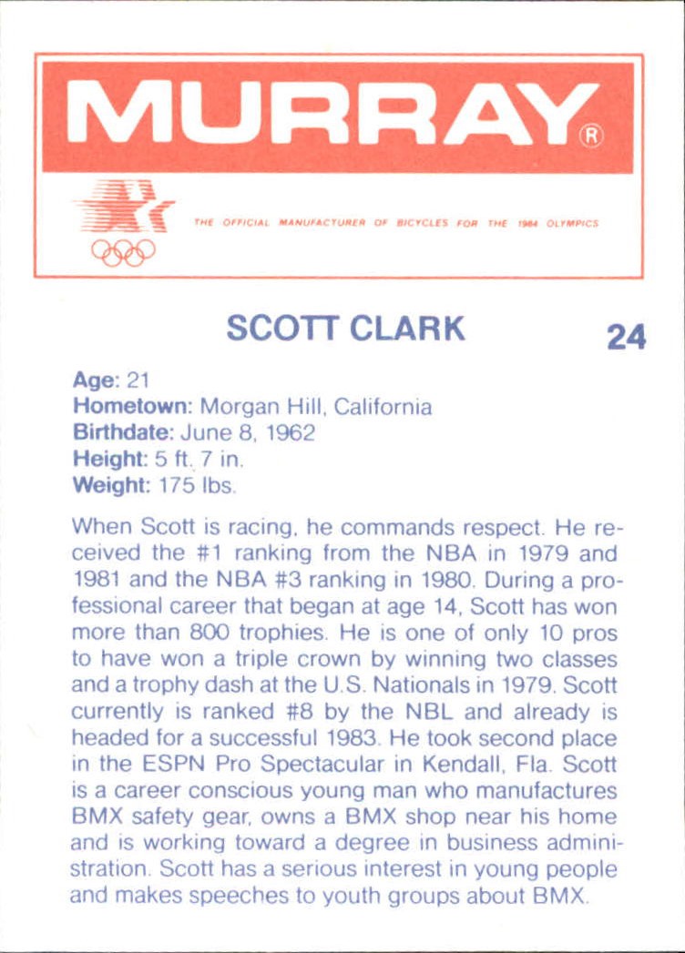 1984 BMX Card Series #24 Scott Clark back image