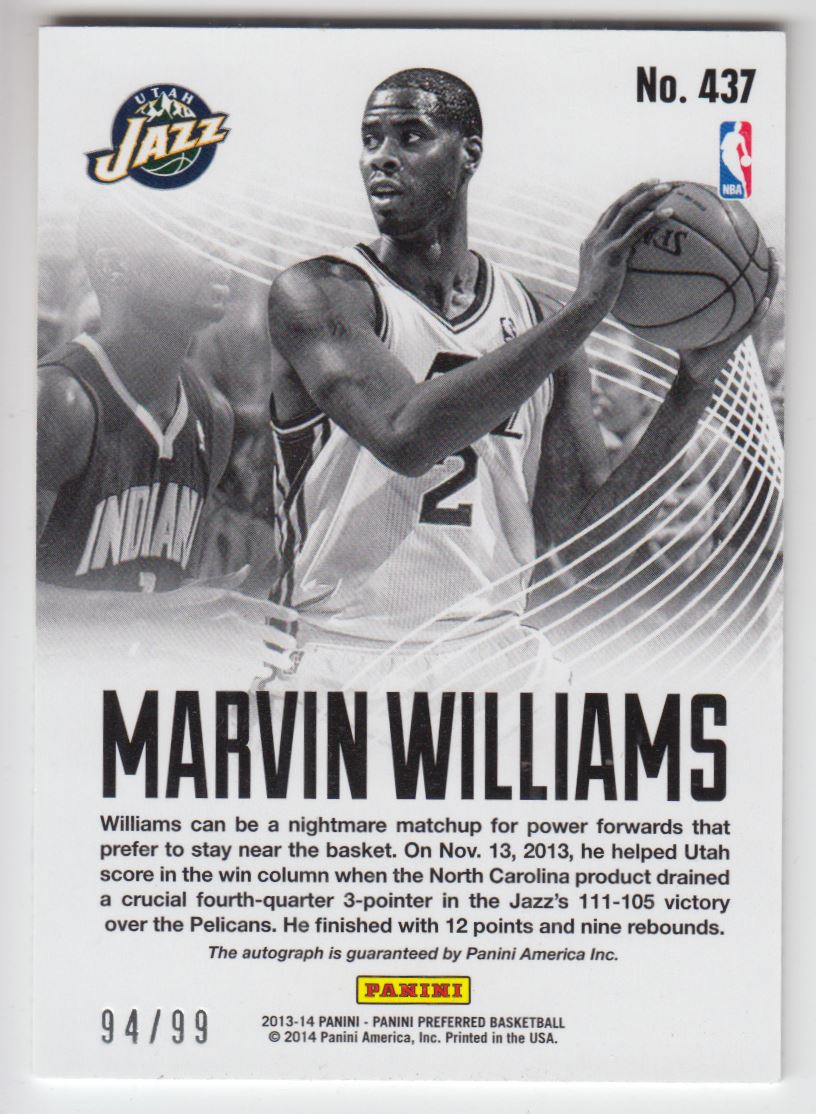 2013-14 Panini Preferred #437 Marvin Williams NP AU/99 back image