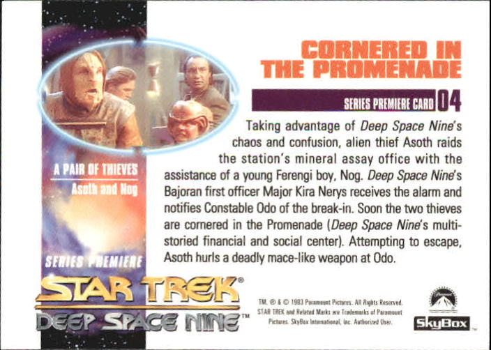 1993 SkyBox Star Trek Deep Space Nine #4 Cornered in the Promenade back image