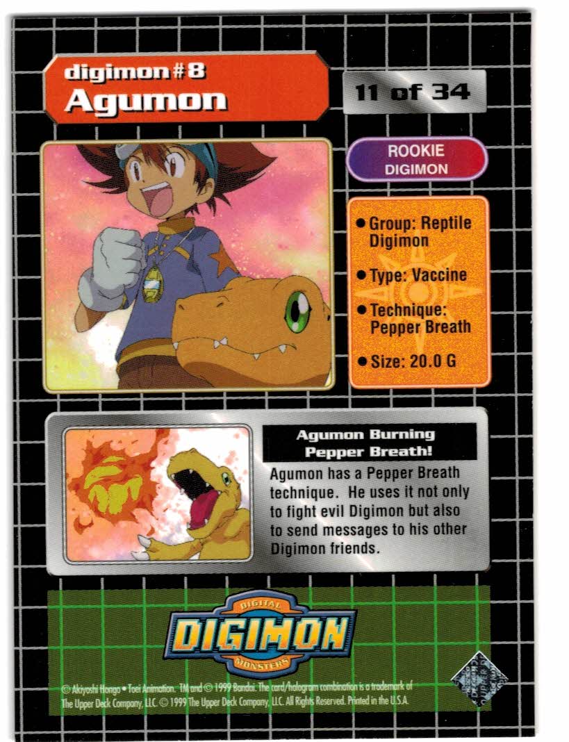 1999 Upper Deck Digimon Animation Edition Previews #11 Agumon - NM-MT
