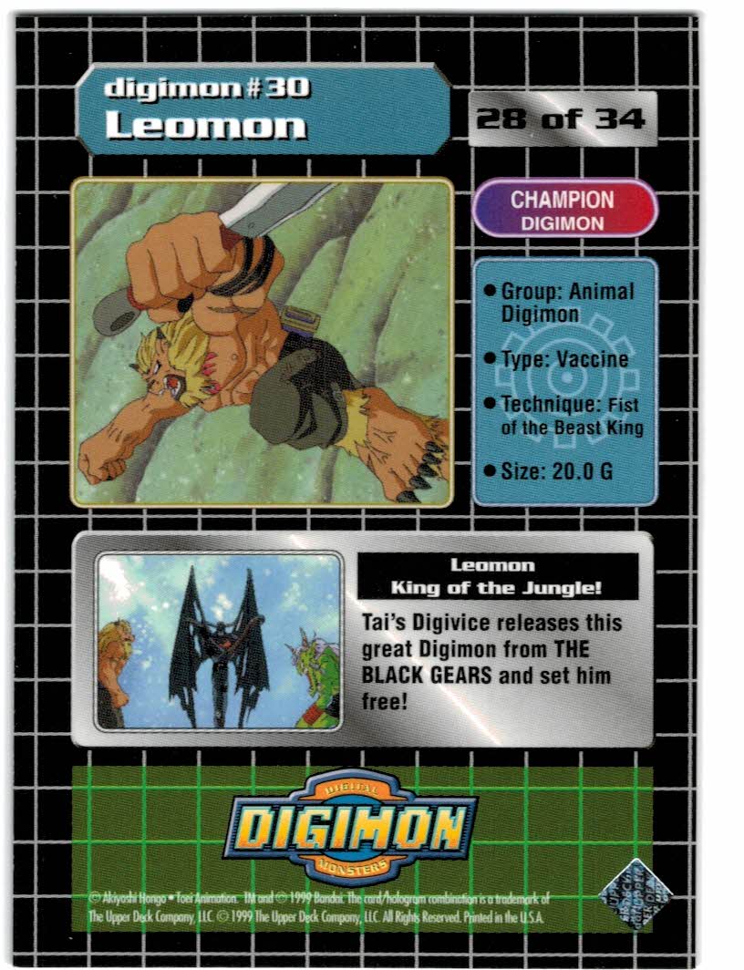 1999 Upper Deck Digimon Animation Edition Previews #28 Leomon - NM-MT 1999 Upper Deck Digimon Animation Edition Previews #28 Leomon - NM-MT