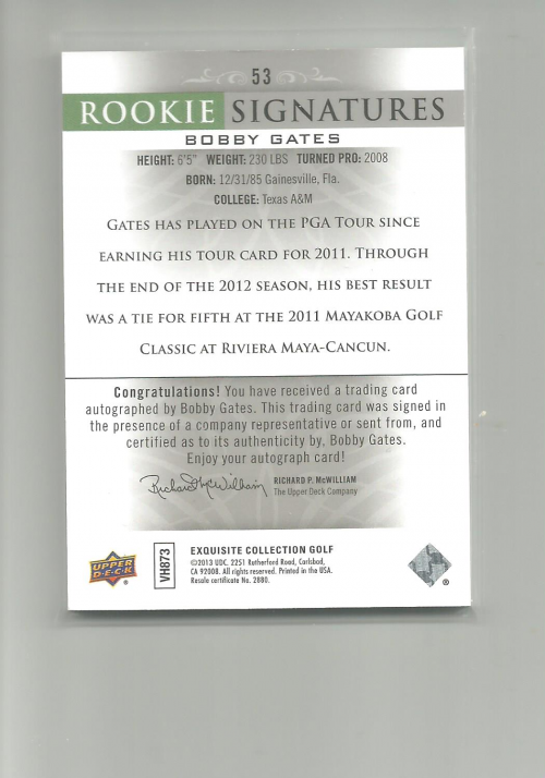 2014 Exquisite Collection #53 Bobby Gates AU RC back image