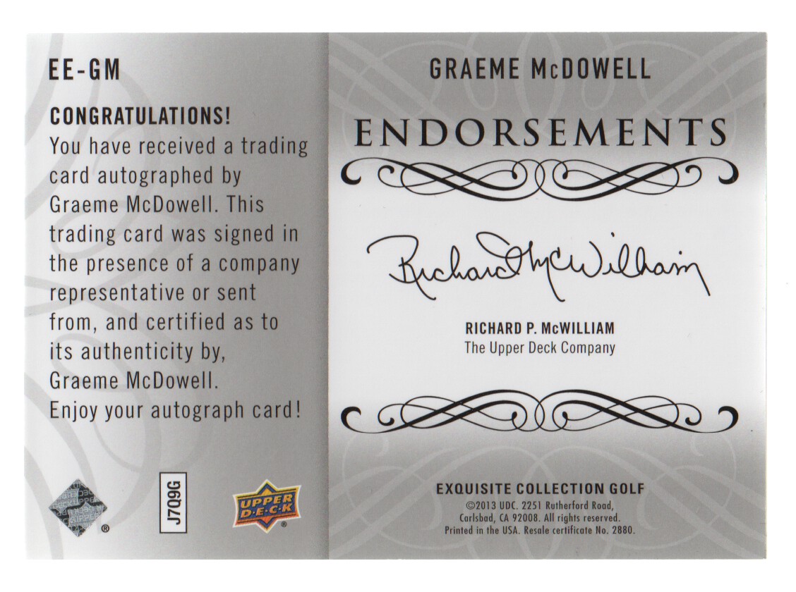 2014 Exquisite Collection Endorsements #EEGM Graeme McDowell/75 back image