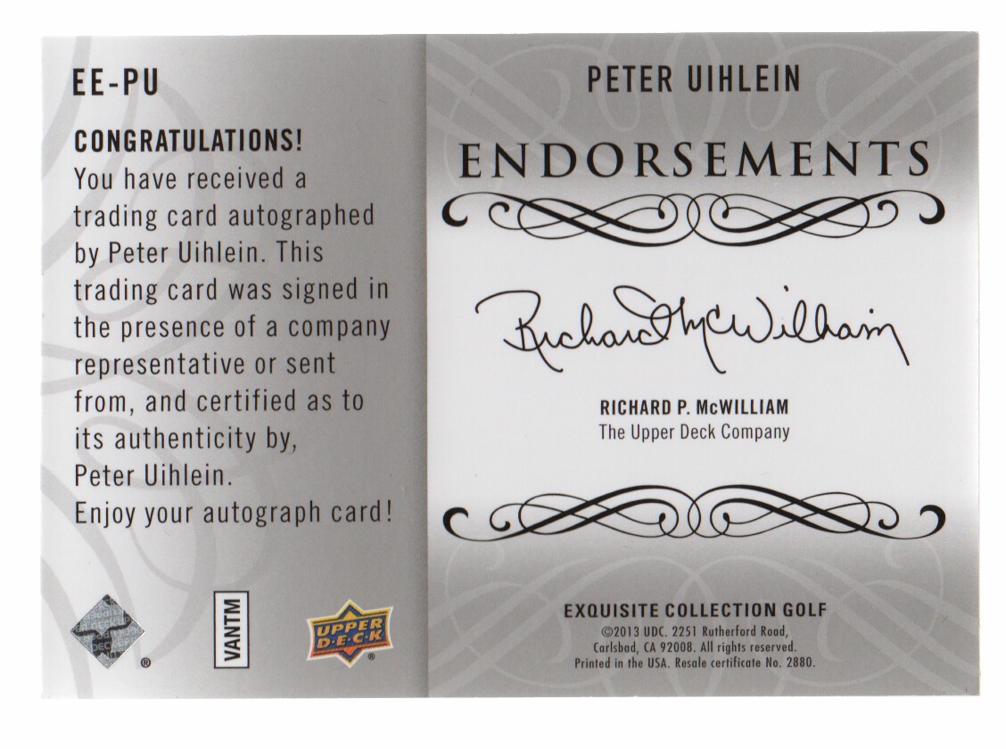2014 Exquisite Collection Endorsements #EEPU Peter Uihlein/75 back image