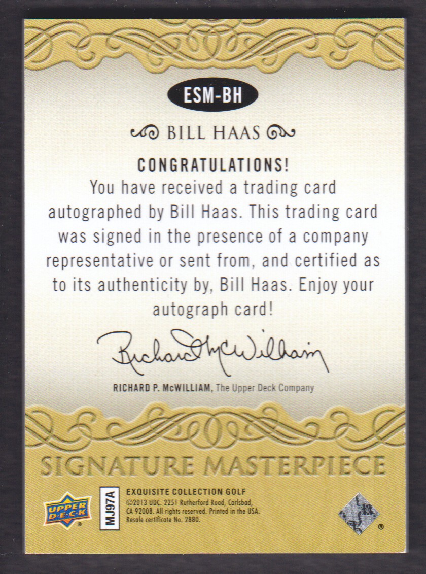 2014 Exquisite Collection Signature Masterpieces #ESMBH Bill Haas D back image