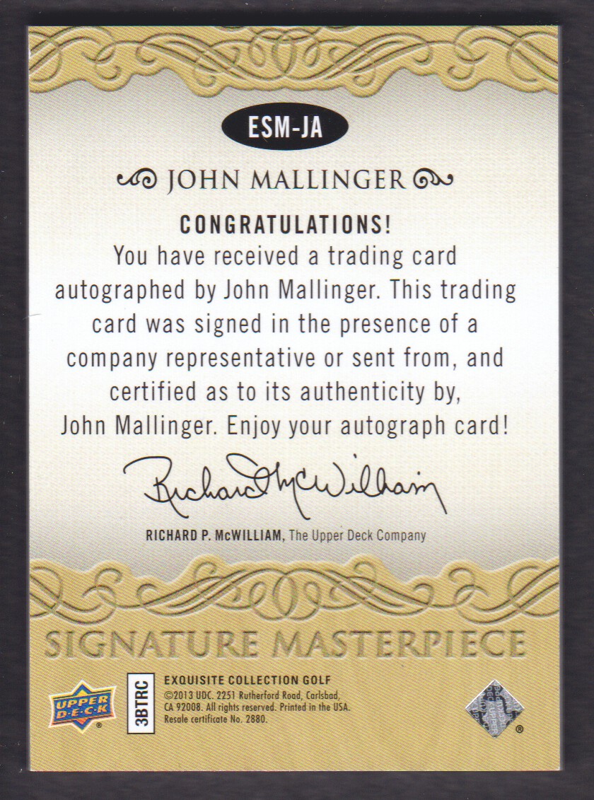 2014 Exquisite Collection Signature Masterpieces #ESMJA John Mallinger D back image