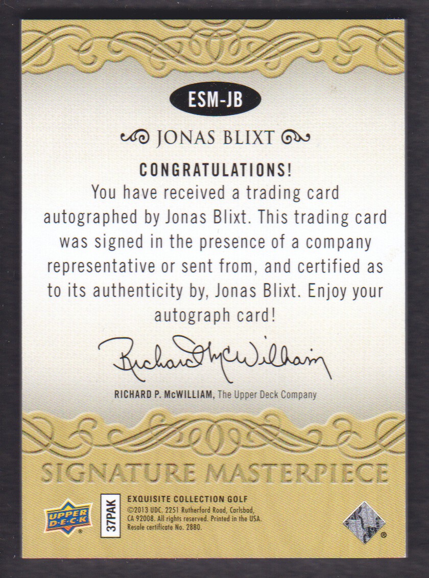 2014 Exquisite Collection Signature Masterpieces #ESMJB Jonas Blixt C back image