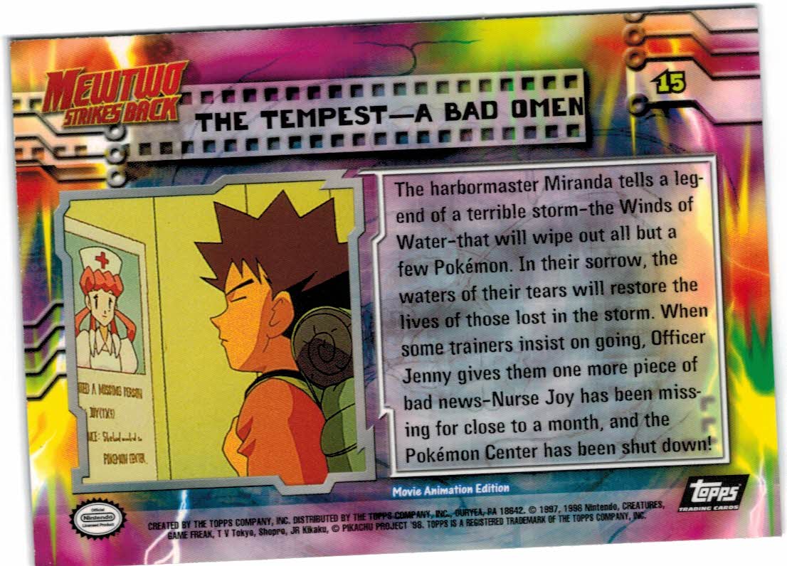 1999 Topps Pokemon Movie Animation Edition Black #15 The Tempest -- A Bad Omen back image