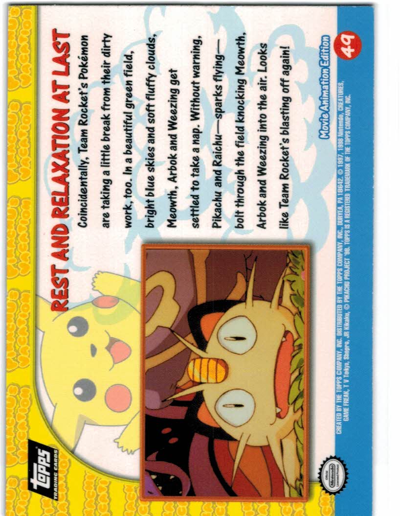 1999 Topps Pokemon Movie Animation Edition Black Foil #49 Rest And Relaxation At Last back image